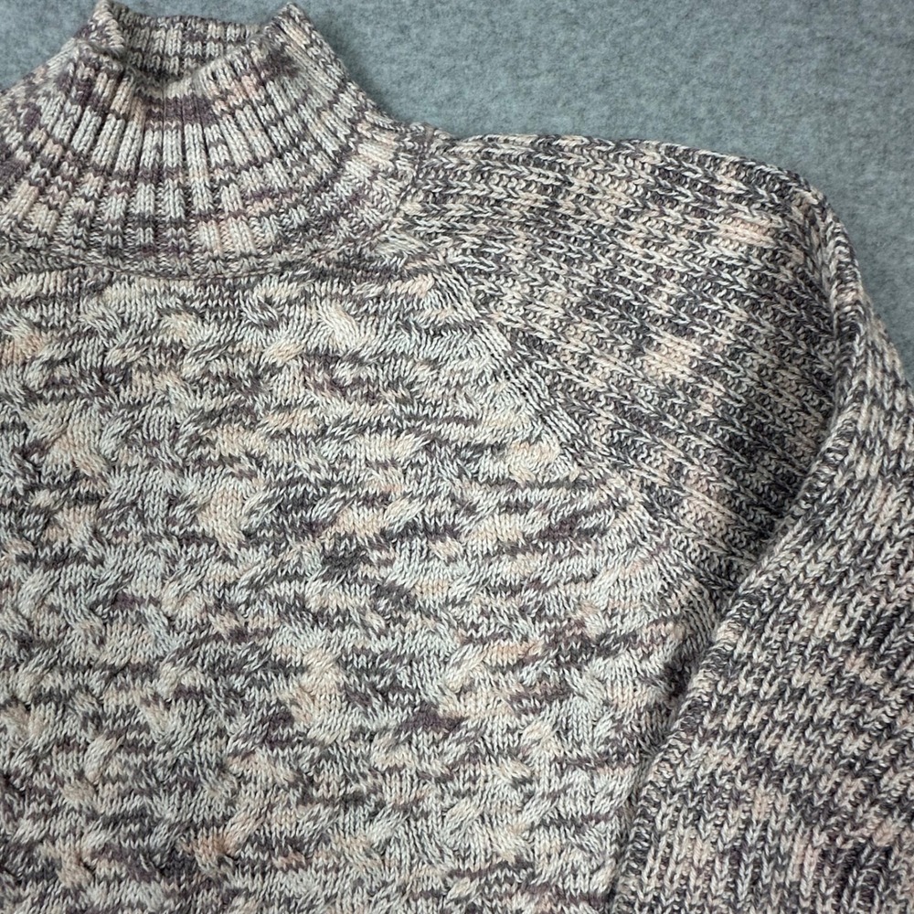 Croft & Barrow Womens S Mock Neck Space Dye Cable Knit Sweater‎ Grey Cream